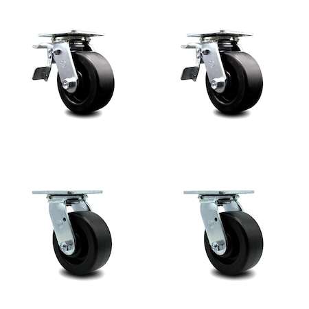 Service Caster 5 Inch Polyolefin Swivel Caster Set with Ball Bearing 2 Total Lock Brake SCC SCC-TTL30S520-POB-2-S-2